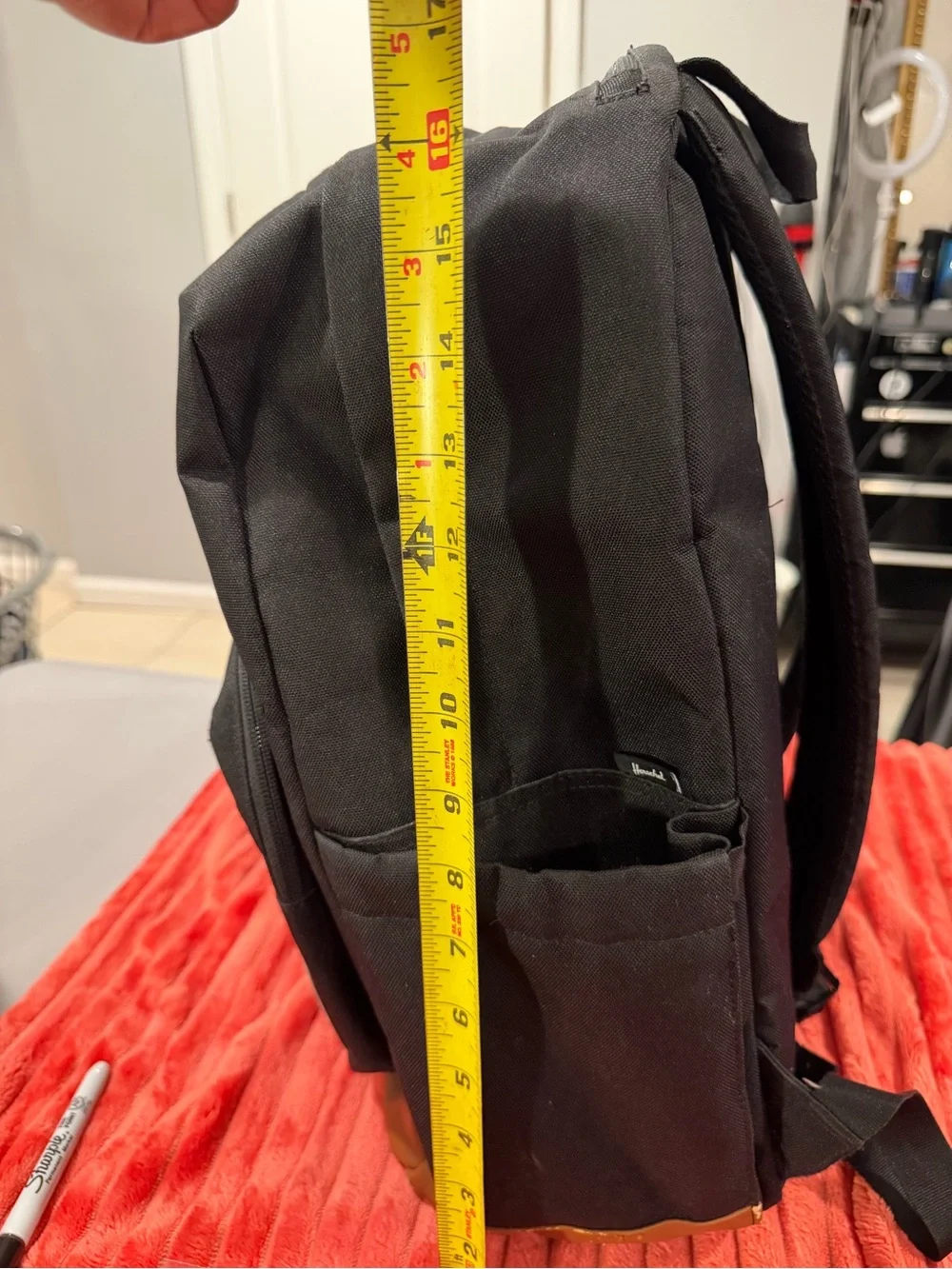 Herschel Black Canvas Backpack with Tan Accents